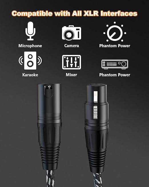 XLR Cable 6ft 4Pack,Microphone Cable 6 Feet, Braided Balanced Mic Cables Male to Female 3 Pin Connector for Microphones, Mixer, XLR Speaker, Audio Amplifier