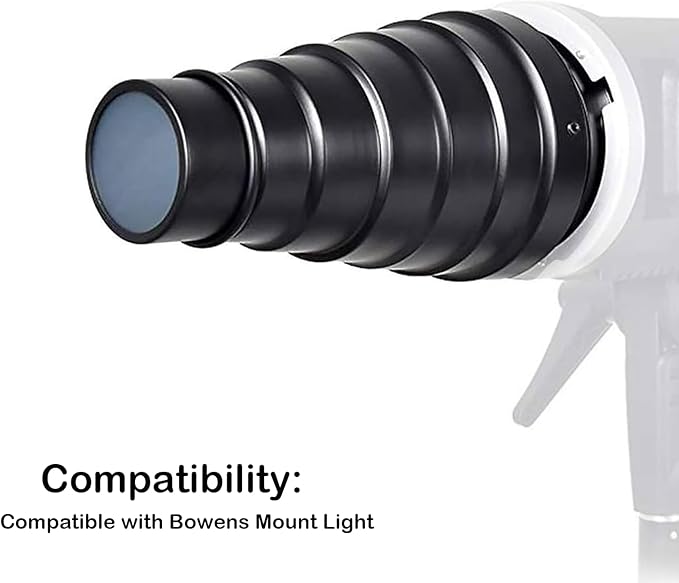 Metal Conical Studio Snoot Kit with Honeycomb Grid and 5pcs Color Filters for Bowens Mount Studio Strobe Monolight Photography Flash