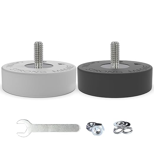 Magnetpro Paired Super Strong Rubber Coated Mounting Magnets Anti-Scratch Anti Corrosion, Magnetic Base Over 80LB Heavy Duty Size 2" *0.6" with 1/4"-20 Male Thread and Nut for Furniture, PTZ, Camera