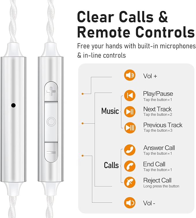 Vibes 202M Wired Earbuds - HiFi in Ear Monitor Headphones - Noise Isolating Ear Buds w/ Mic - Clear Sound, Deep Bass & Comfort-Fit Gaming Earphones - MMCX to 3.5mm & Silver Plated Cord, Carrying Case