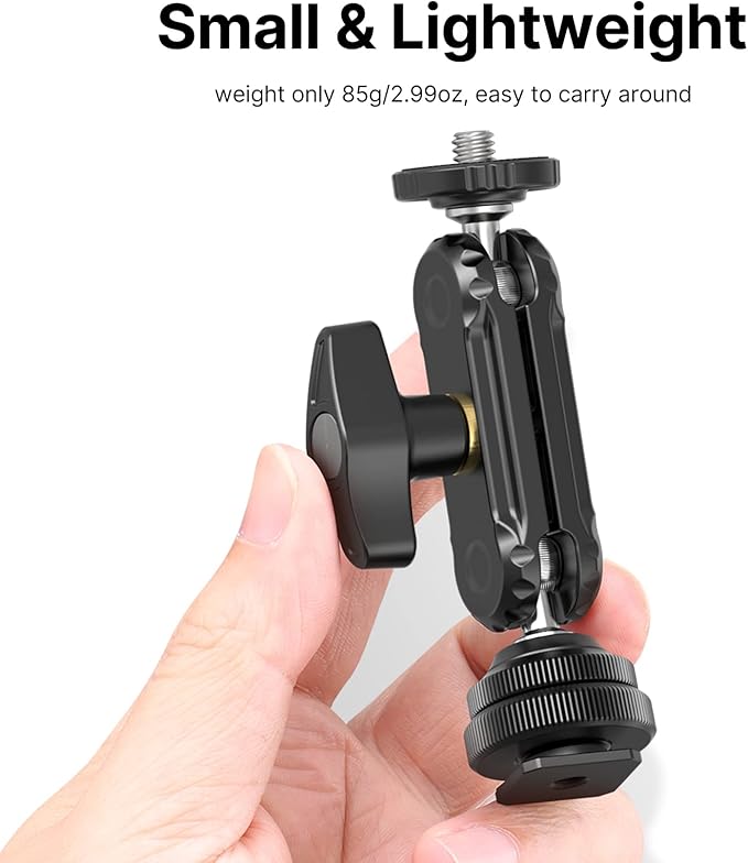 R098 Cold Shoe Monitor Mount, 1/4" Rotatable Dual Ballhead Hot Shoe Mount Microphone Fill Light Camera Monitor Swivel Bracket Compatible with DJI OSMO 360/Pocket 3/Insta 360 x 5/Sony/Canon/Nikon /Fuji