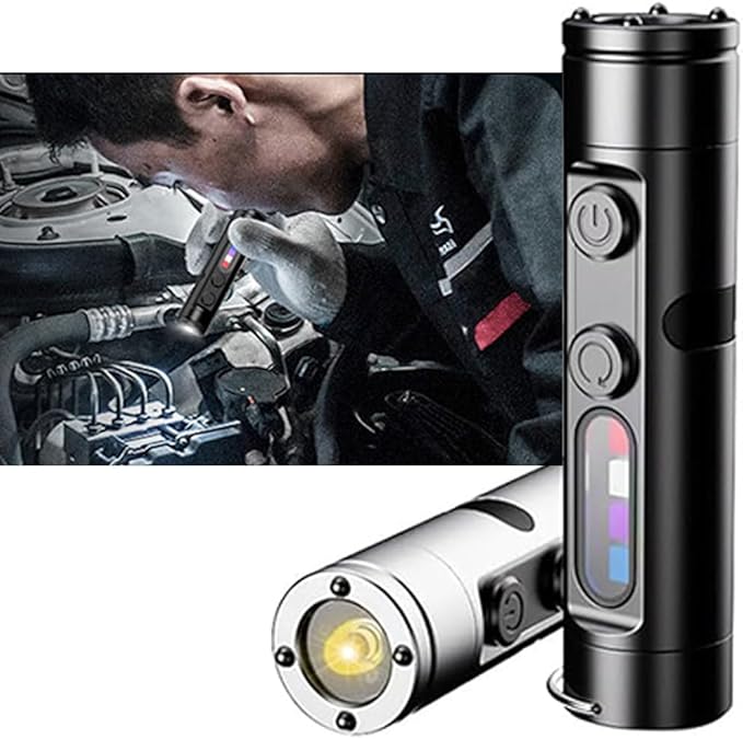 Taclite Mini EDC Flashlight - 500 Lumens Rechargeable Micro Tool, Magnetic Keychain Light with Hat Clip, Waterproof, 3 Brightness Levels for Camping & Emergency Use (Silvery)