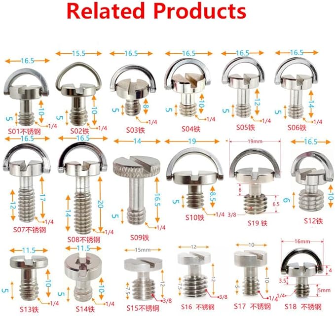 Camera Tripod Adapter Mount Kit 1/4 to 1/4 Screws, 1/4 to 3/8 Converter Thread Screw, Hot Shoe Male or Female Screw Set for Tripod Monopod Flash Plate Mount(2pcs 5/8 Mic. Screw)