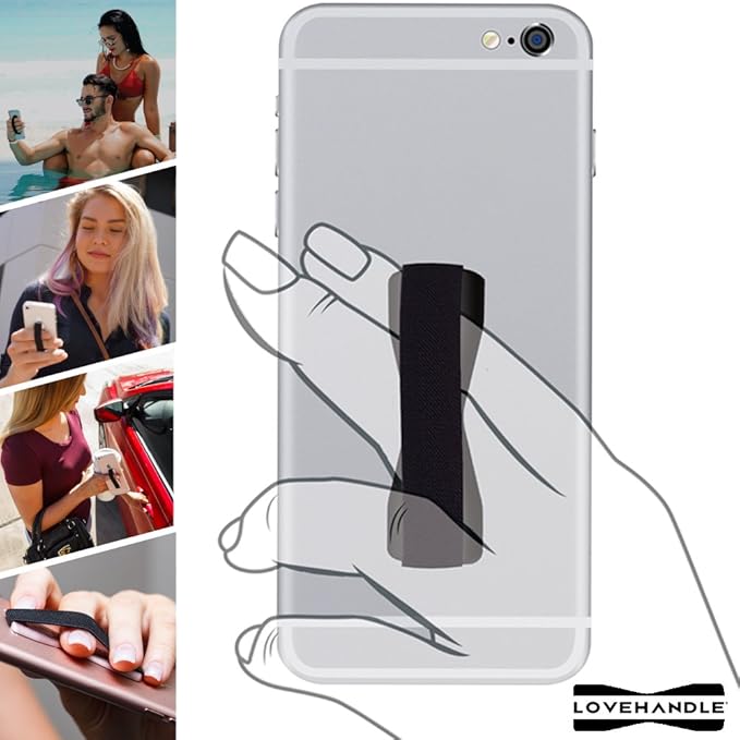 LOVEHANDLE Universal Phone Grip for Smartphones & Mini Tablets - Phone Holder for Hand - Wireless Charging Compatible - Made in The USA - Wavy American Flag with Black Base