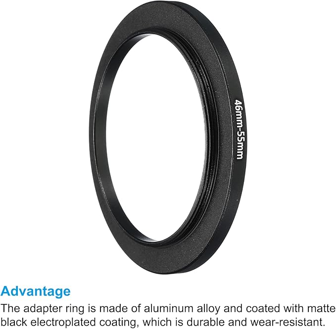 PATIKIL 46mm-55mm Metal Step Up Ring, 2 Pack Camera Lens Filter Adapter Ring Aluminum Filter Adapter Ring for Camera Lenses Hood, Black