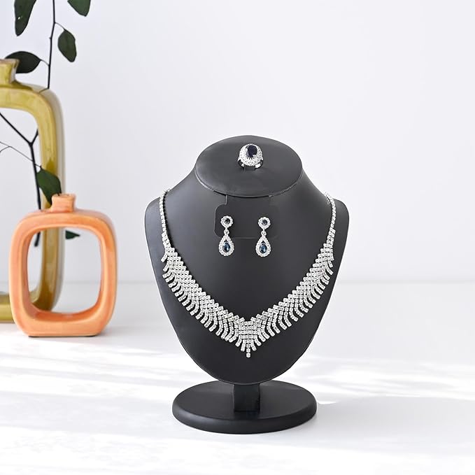 MOOCA Jewelry Display Necklace Chain Bust Display Holder Stand, Necklace Mannequin Bust, Jewelry Stand, Black PU Faux Leather