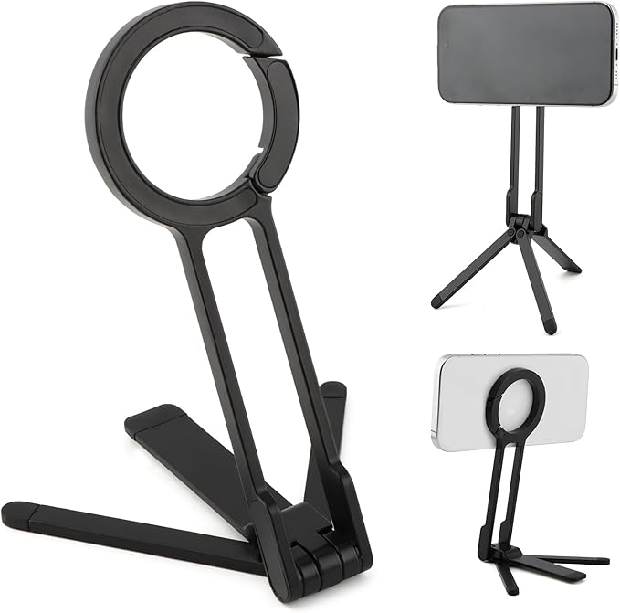 Magnetic Phone Tripod Foldable Aluminum Mini Tripod for i-Phones, Magnetic Pocket Phone Tripods Quick Mount Compatible with Mag-Safe for i-Phones 17/16/15/14/13/12