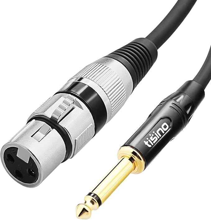 Tisino Female XLR to 1/4 (6.35mm) TS Mono Jack Unbalanced Microphone Cable Mic Cord for Dynamic Microphone - 20 FT/6.5 Meters