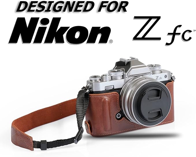 MegaGear MG2016 Ever Ready Genuine Leather Camera Half Case Compatible with Nikon Z fc (Brown)
