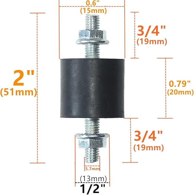 8pcs Rubber Vibration Isolator Mounts 20 x 15mm Shock Absorber with M6 x 19mm Studs Vibration Isolators