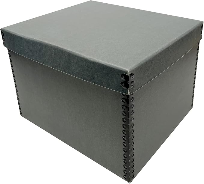 Lineco Record Storage Box 12x15x10 inch. Extra-Durable Filing Archival Cartons for Long-Term Storing Important Documents, Papers, Photos or Prints. Acid-Free Gray Boxboard, 1 Pack