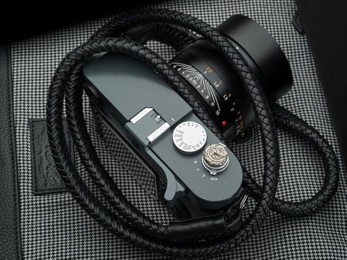 Vi Vante Leather Braided Camera Strap Matador Noir w/Electroplated Rings, Hand-Made 47 inches
