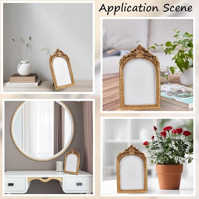 GORGECRAFT Small Vintage Picture Frame Retro Resin Antique Gold Photo Frame with Hooks and Easel Stand for Wall Hanging or Tabletop Display Ornate Photo Gallery Art Home Holiday Decor 8.8 x 5.5 Inch