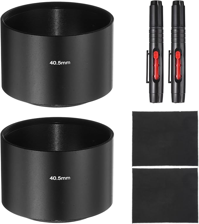 PATIKIL 2 Pcs Lens Hood Shade, 40.5mm Long-Focus Mount Standard Screw-in Metal Camera Cap Shade with Cleaning Cloth and Cleaning Pen, Black