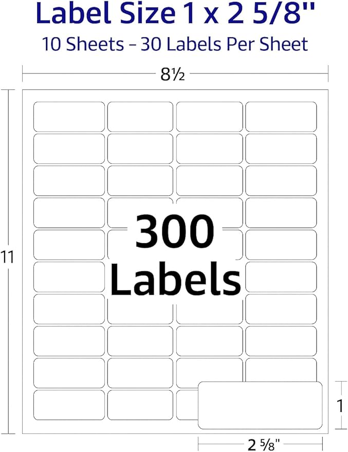 Easy Peeling Printable Address Shipping Labels, 1" x2 5/8" | Customizable Sticker | White | 300 Blank Mailing and Shipping Labels | Inkjet and Laser Printer Guaranteed | Blank Labels
