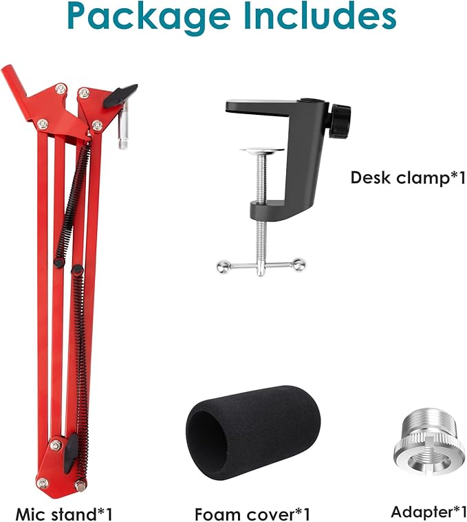 Red Mic Arm Compatible with HyperX QuadCast S - Premium QuadCast S Microphone Boom Arm for Gaming, Streaming by YOUSHARES