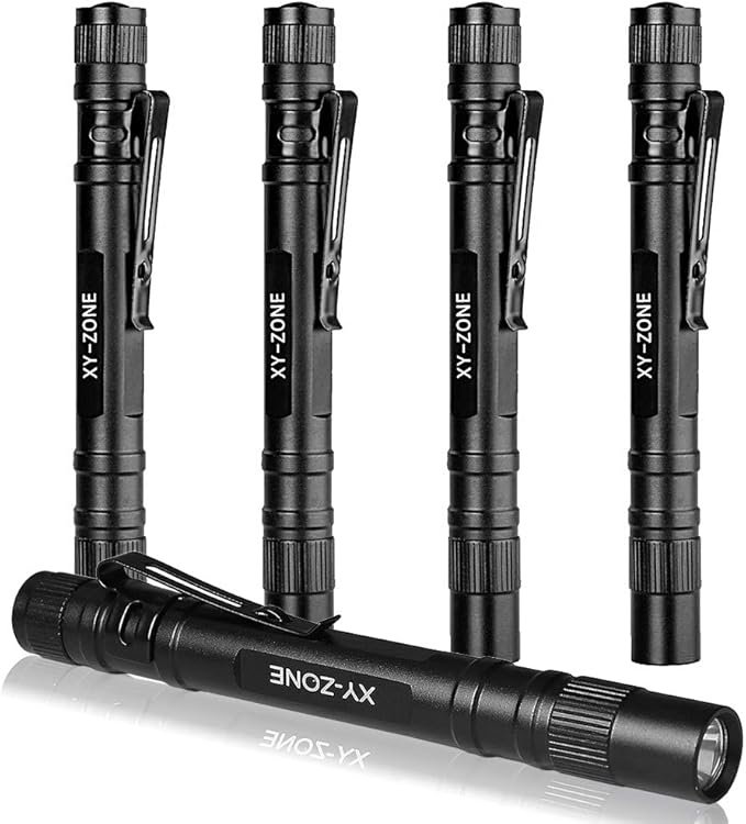 5PCS Led Pen Flashlight 1000 Lumens Lamp Clip Mini Black 507 Pocket Penlight Flashlight Torch Powered by 2 AAA Battery(Battery Not Included)
