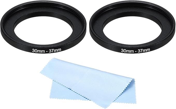 PATIKIL 30mm-37mm Metal Step Up Ring with Cleaning Cloth, 2 Pack Camera Lens Filter Adapter Ring Aluminum Filter Adapter Ring for Camera Lenses Hood, Black