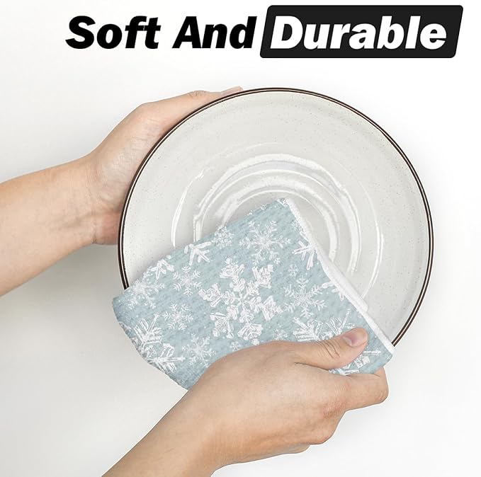Artoid Mode Aqua Snowflakes Winter Kitchen Dish Cloths, 12x12 Inch Quick Dry Microfiber Dishcloths for Kitchen Dish Rags Set of 2
