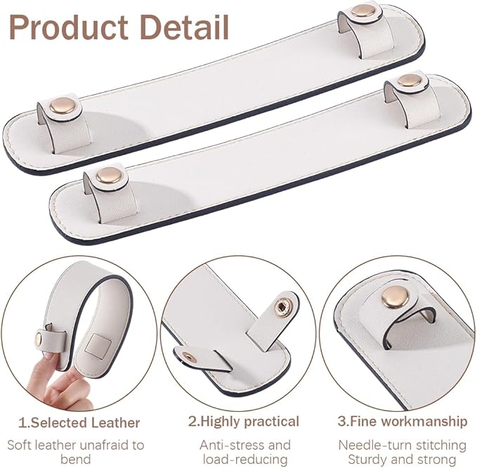 Beebeecraft 2 Sets PU Leather Pad Strap White Adjustable Non Slip Detachable Cushion Covers Shoulder Straps Pads Replacement for Trendy Tote Bags Handbag Messenger Camera Purse Backpack