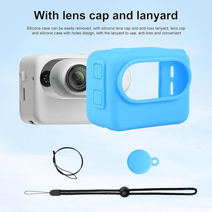 PULUZ Camera Silicone Protective Case for Insta360 GO 3 Camera Charging Case,Soft Silicone Protective Cover with Lens Cap and Anti-Loss Lanyard as Accessories for Insta360 GO 3(Blue)