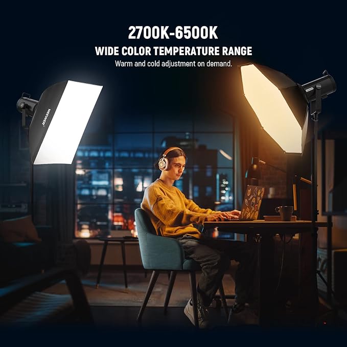 NEEWER CB200B 210W LED Video Light with 2.4G/APP Remote Control, All Metal Bi Color COB Continuous Output Lighting with Bowens Mount 90000Lux/1m 2700K-6500K CRI/TLCI97+ 12 Effects for Video Recording