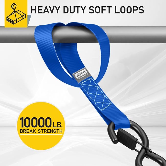 AUGO Heavy Duty Soft Loops –Pack of 6-1.5” x 17” Tie Down Anchor Straps for Use w/Ratchet Strap Hooks – 3000Lb Load Capacity & 10,000Lb Break Strength – Great for Motorcycle, Bike, Roof Rack, Etc.