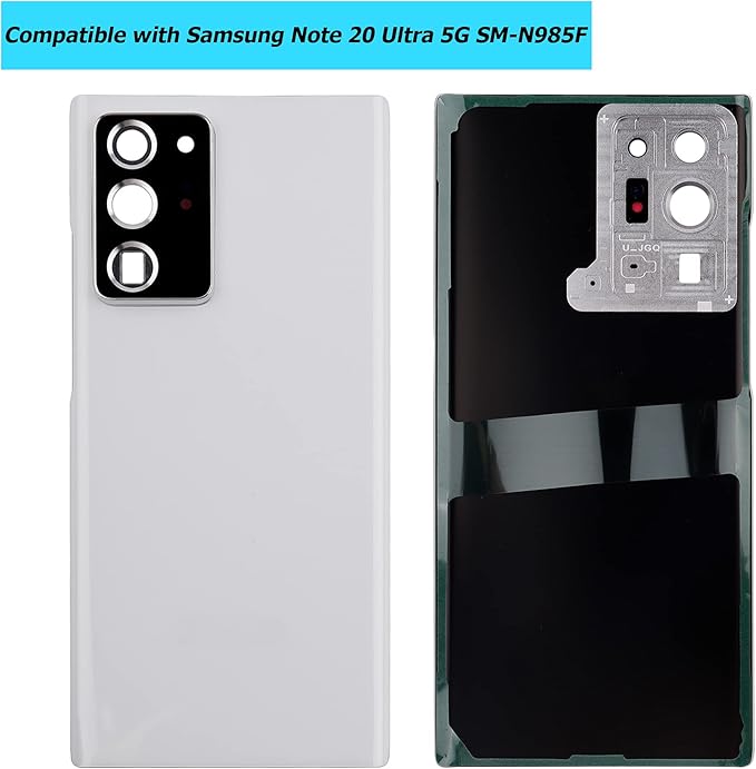 Replacement Battery Door Cover Back Cover Kompatibel for Samsung Galaxy Note 20 Ultra 5G SM-N985F SM-N985F/DS Mystic White Akkudeckel with Camera Lens and Waterproof Glue