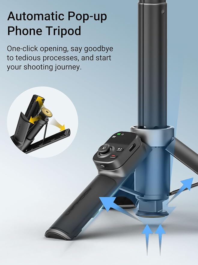AOCHUAN AI Face Tracker Gimbal Stabilizer for iPhone w/Magnetic Remote, 360° Pan Rotation 3-Axis Gimbal for iPhone, Stabilizer w/Light, Built-in Extension Rod & One-Touch Open Tripod, Volg, Sport