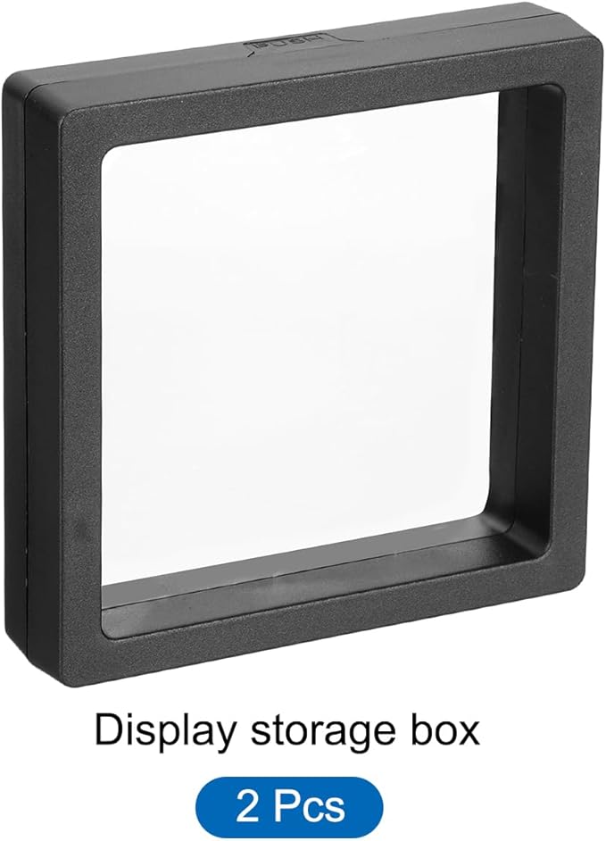 MECCANIXITY Floating Frame Display Holder Stand 3D Jewelry Display Boxs 3.54 x 3.54 x 0.79 Inch Black for Ring Necklace Bracelet Earring Pack of 2