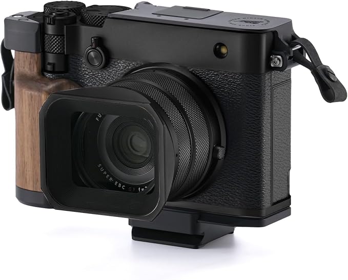 Tilta Vintage Camera Cage Compatible with Fujifilm GFX100RF – Travel Kit, Black | L-Bracket with Wooden Grip, Top Plate, Hot Shoe Thumb Grip, ARCA Adapter, Strap Buckles | Lightweight Design