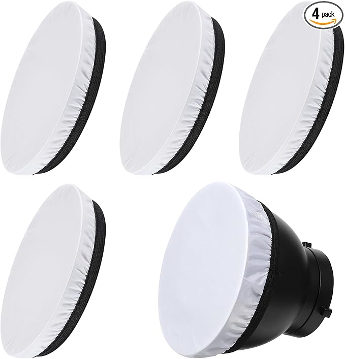4 PCS Light Diffuser, 7"/18cm Diffuser Lamp Sock Soft Cover White Diffuser Sock for Studio Strobe Reflectors, Video Shooting (White)