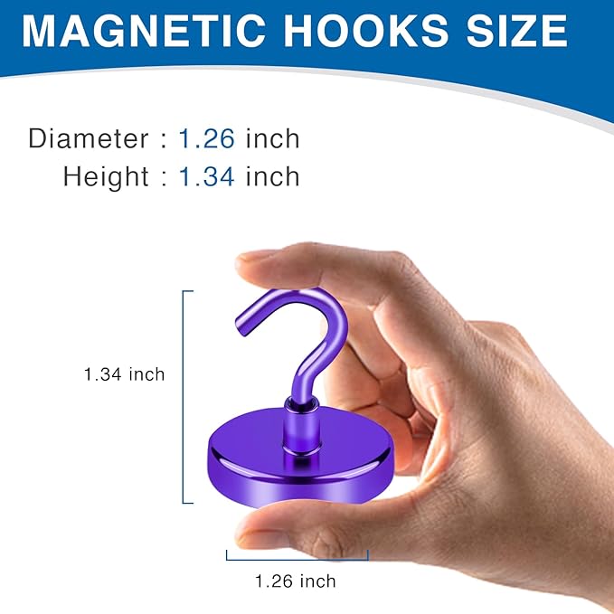 LOVIMAG Magnetic Hooks for Cruise Cabins, Cruise Essentials Must Haves, Cruise Magnets, Magnetic Key Holder, Strong Magnetic Hooks for Hanging, Fridge, Grill -12 Pack, 120lbs, Purple