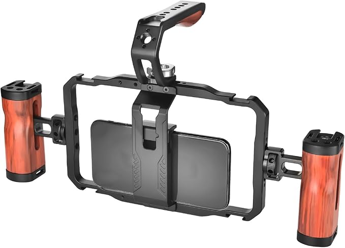 Smartphone Video Rig Kit, Aluminum Alloy Detachable Dual Handles Portable Phone Cage, Universal Handheld Stabilizer with Expansion Ports for Vlogs Videos Live Streaming