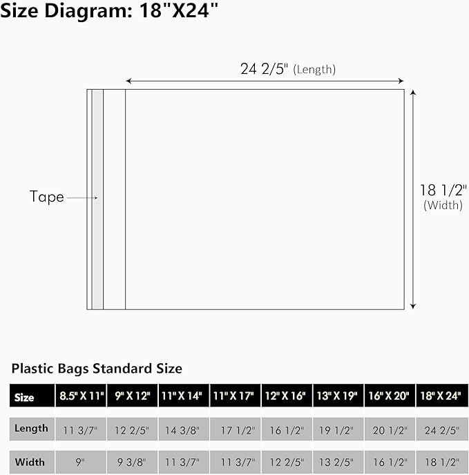 50 Pack Acid-Free Crystal Clear Sleeves Storage Bags for 18x24 Art Prints/Pictures/Photos/Framing Mat Mattes (Bag Size: 18 1/2" x24 2/5")