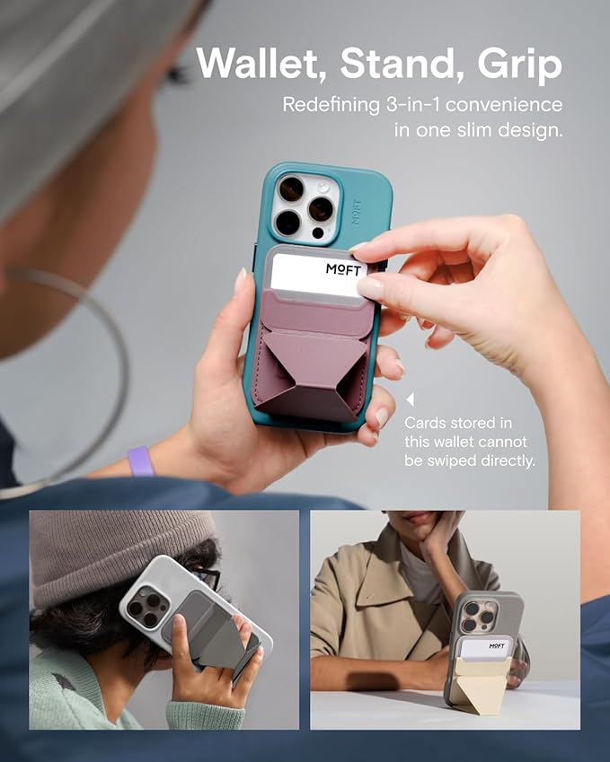MOFT Magnetic Wallet Stand Compatible with iPhone 17/16/15/14/13/12 Series, Angle Adjustment & Magsafe Compatible MOVAS Phone Stand,BlackBerry