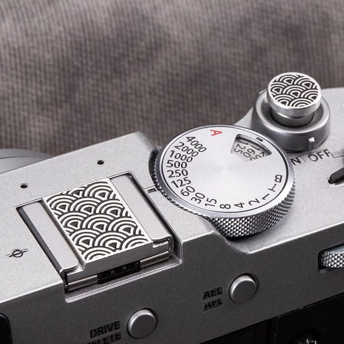 Suitable for Fuji XPRO3/xpro2/xpro1/xa7/xa5/xe3/xe4/xt30/xt4/xt5 Nikon zf/zfc Shutter Button Retro Wave hot Shoe Cover and Shutter Button (Spray Shutter Button and hot Shoe Cover)