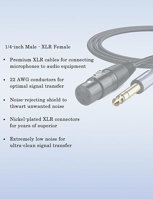 DUKABEL 1/4" TRS to XLR Adapter, Microphone Cable, 8FT/2.4Meters Balanced 6.35mm Male to XLR Female Audio Cord for Mixers, Speaker, Amplifiers, Mics