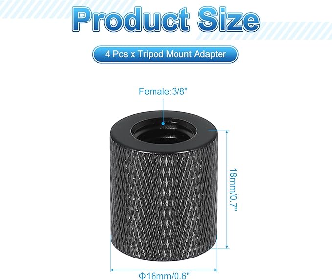 PATIKIL Tripod Screw Adapter 3/8" Female to 3/8" Female, 4 Pcs Tripod Nut Connectors Camera Mount Screw Camera Double Head Converter for Microphone Holder Magic Arms Accessories, 18 mm