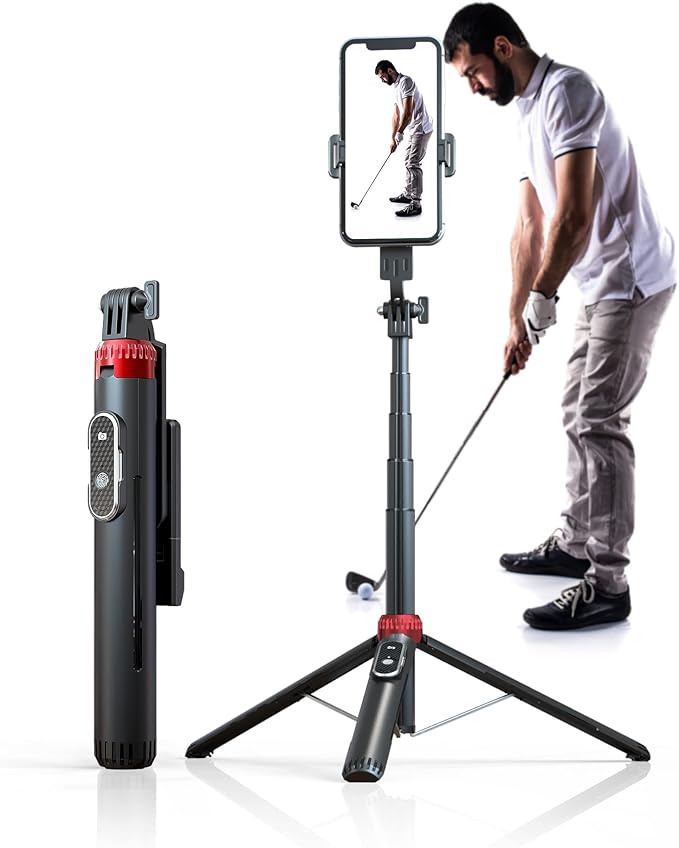EUG-PRODUCTS 62" Phone Tripod & Selfie Stick for Golf Training, Extendable Cell Phone Tripod Stand with Wireless Remote and Phone Holder, Golf Training Aid - Compatible with iPhone Android iPhone