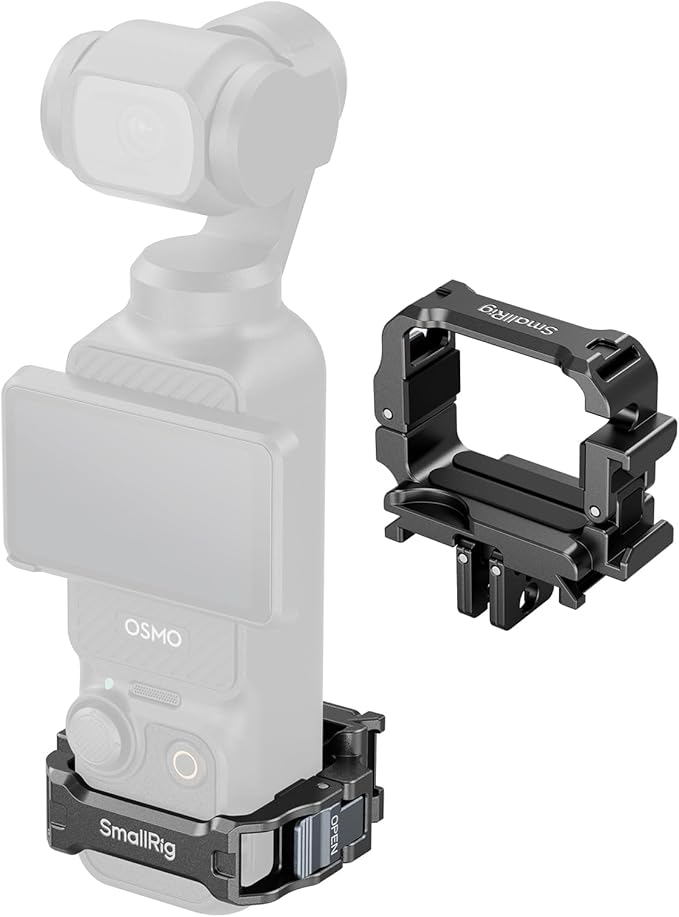 SMALLRIG Expansion Cage for DJI Osmo Pocket 3, Reversible Mounting Adapter with 1/4"-20, Cold Shoe & 2-Prong Mount, Full-Access Design, Fits Original Case - 5607