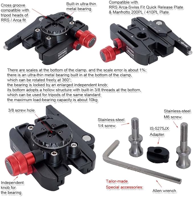 iShoot 360°Quick Self-Locked Lever Clamp Converter Adapter Knob Fine-Tuned, Compatible with Manfrotto 200PL/410PL Plate & Arca-Swiss Fit Camera Quick Release Plate & ARCA Manfrotto GITZO Tripod Head