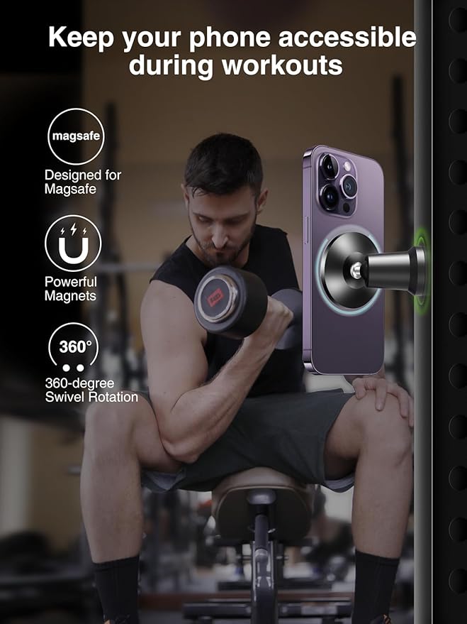elitehood Dual Magnetic Phone Holder for Gym [20 Strongest Magnets], 360 Rotation Magnetic Gym Phone Mount, for Magsafe Gym Mount Magnet Compatible with iPhone 15 14 13 12 Pro Max Plus Mini