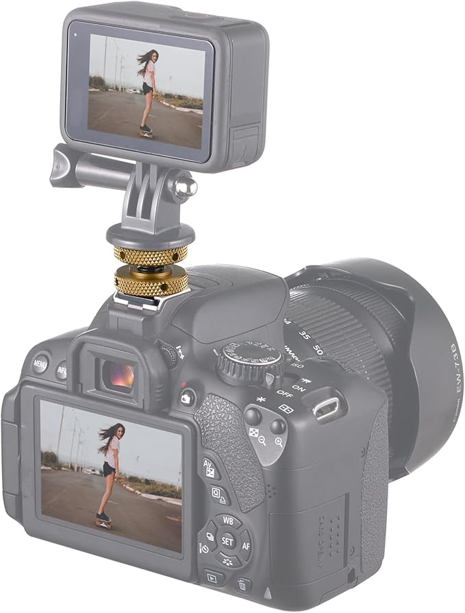 MINIFOCUS 4 Packs Camera Hot Shoe Mount Adapter, Double Nut with 1/4" and 3/8" Aluminum Alloy Tripod Screw Flash Shoe Mount for LED Monitors, Microphone, DSLR Field Monitor
