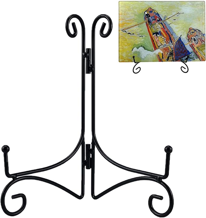 Plate Stand, 12 Inch Plate Holder for Display, Tabletop Black Iron Easel for Photo, Picture Frame, Artwork, Album Card and Decorative Plates (Black Color, 1-Pack)