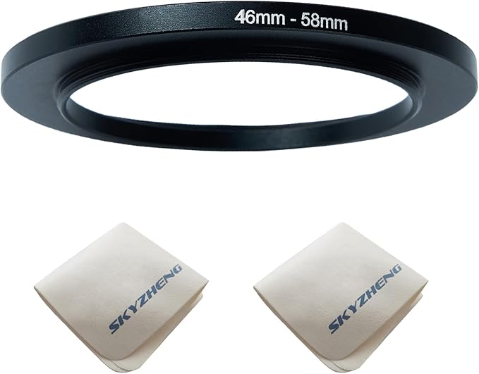 46mm Lens to 58mm Camera Lens Adapter 46mm to 58mm Step Up Ring Adapter Ring for All Brands of UV ND CPL, with Premium Lens Wiping Cloth 2 Pack (46mm-58mm)