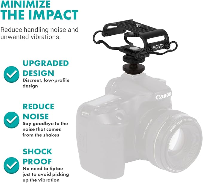 Movo SMM5-B Universal Microphone and Portable Recorder Shock Mount - Fits the Zoom H1n, H2n, H4n, H5, H6, Tascam DR-40x, DR-05x, DR-07x and others with a 1/4" Mounting Screw (Black)