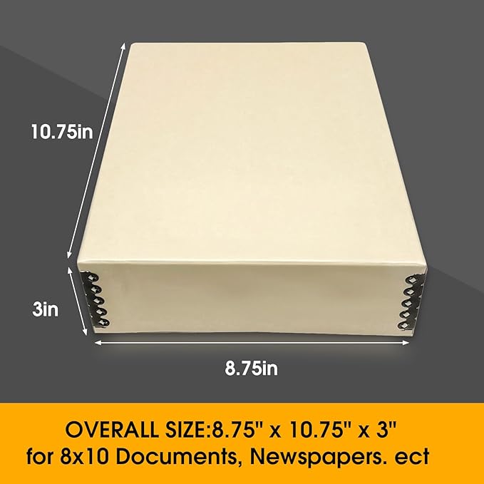 Golden State Art, Archival Storage Box, Acid-Free Drop Front Museum Box with Metal Edge for Storing Artwork Photos Documents Prints Arts and Crafts (Tan-8.75x10.75x3 Inches) Pack of 2