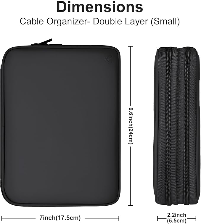 Leather Cord Organizer Travel Waterproof Travel Cable Organizer Bag Portable Tech Organizer Travel Case for Charger Electronic Accessories(Black, Double Layer-Small)