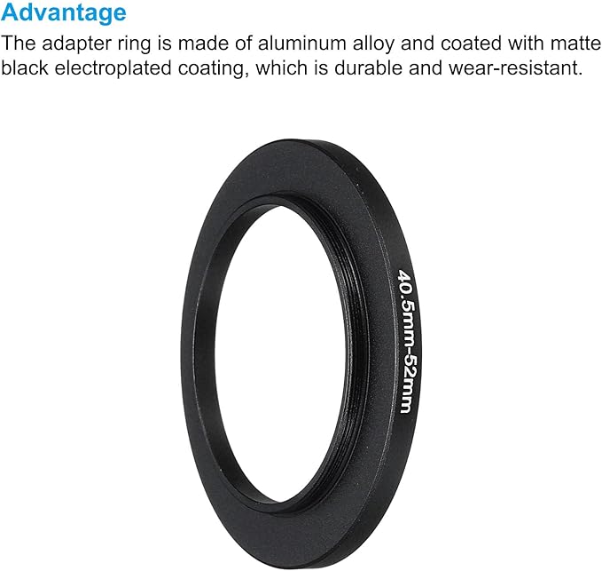 PATIKIL 40.5mm-52mm Metal Step Up Ring with Cleaning Cloth, 2 Pack Camera Lens Filter Adapter Ring Aluminum Filter Adapter Ring for Camera Lenses Hood, Black